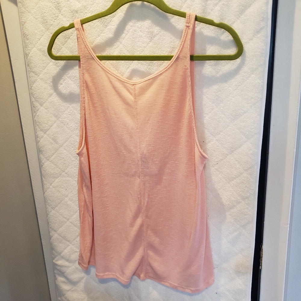 High neck/low back pink tank